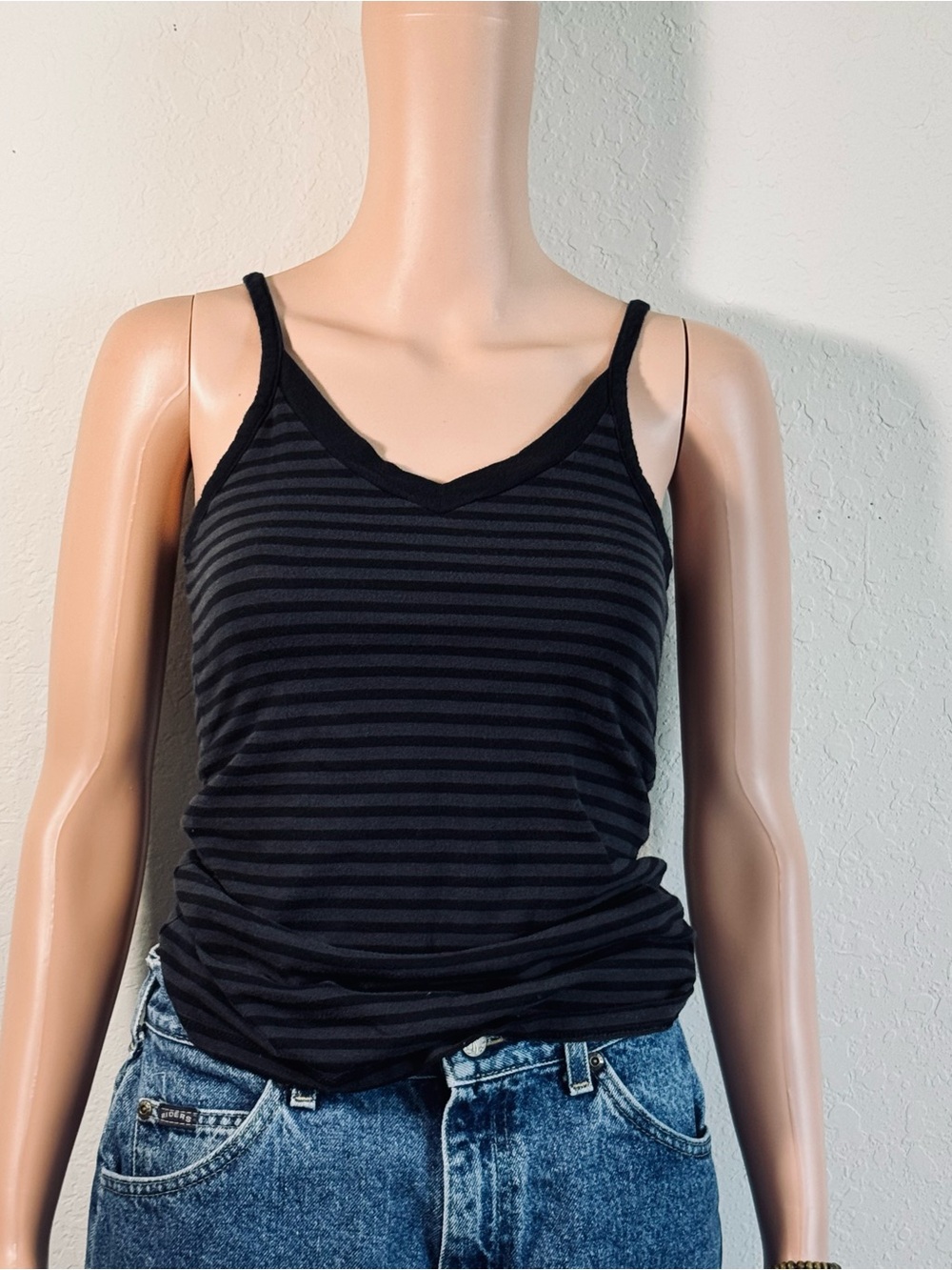 OP Black & Charcoal Striped V-Neck Tank